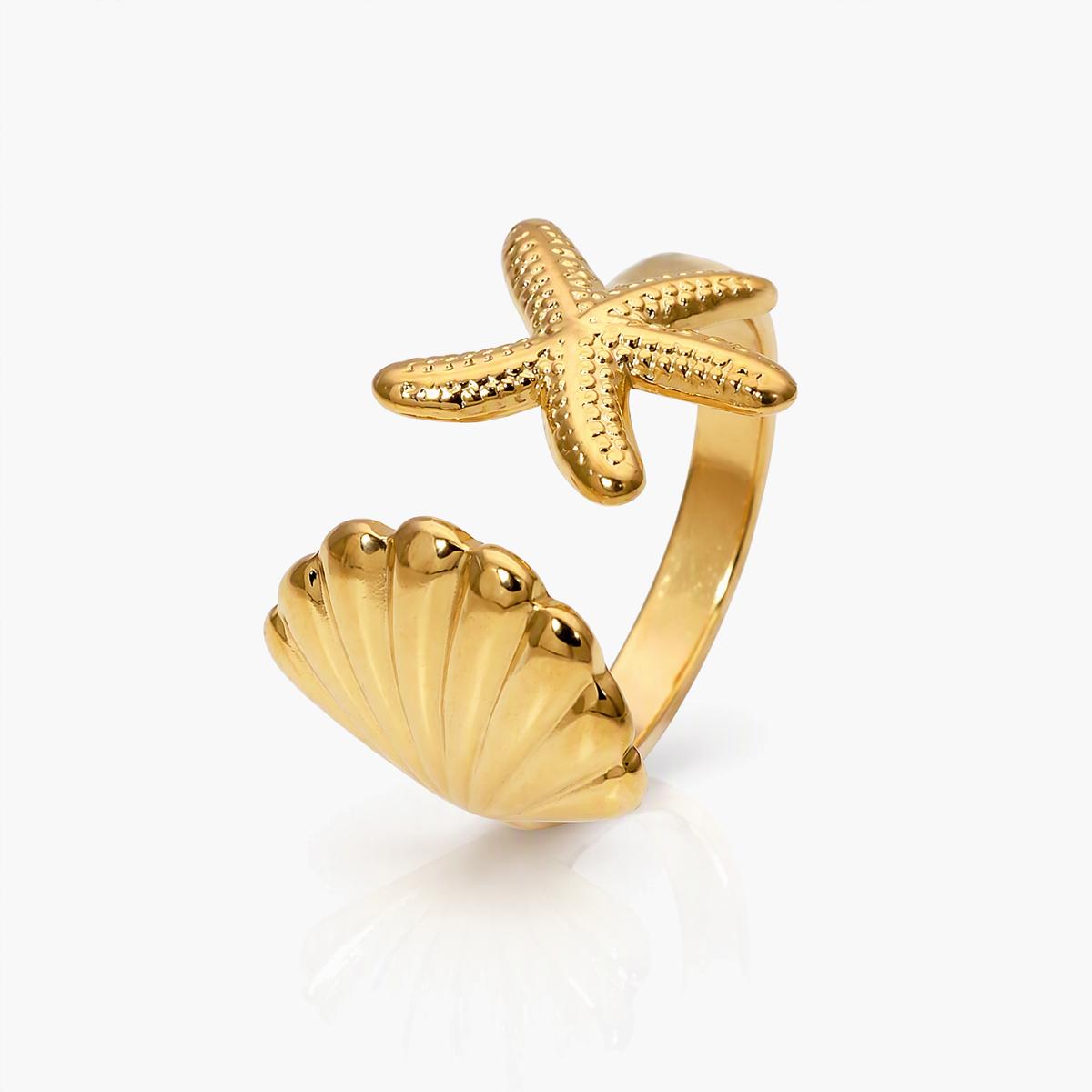 Cute Starfish And Shell Ring