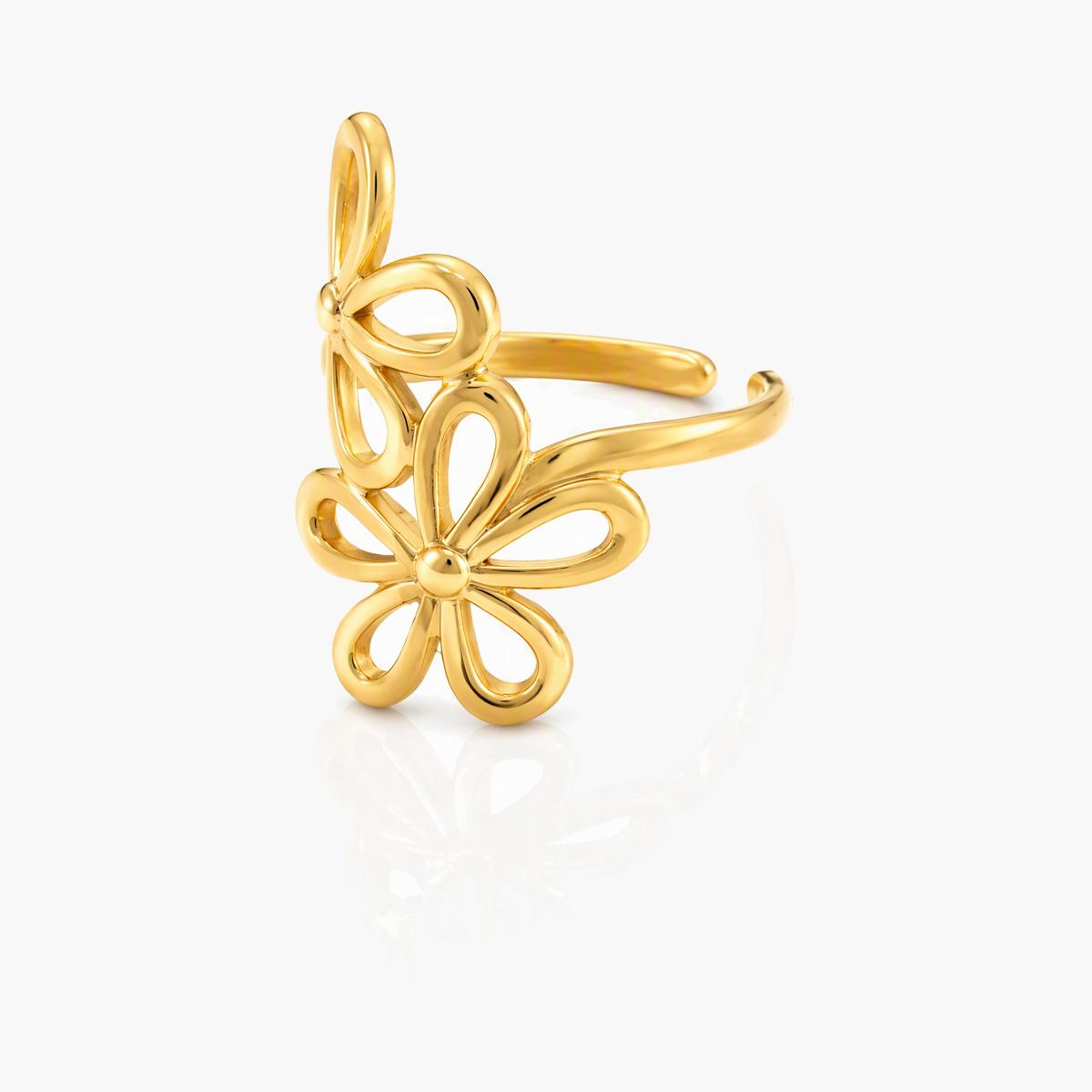 Boho Flower & Heart Open Ring