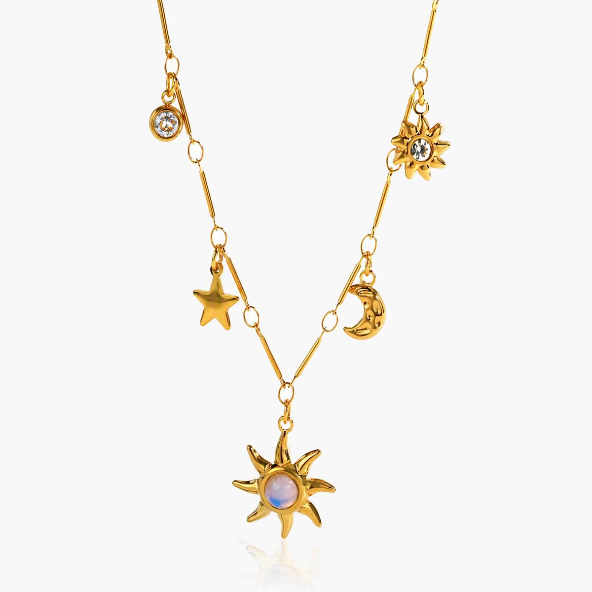 Trendy Sun Moon Star Charm Necklace