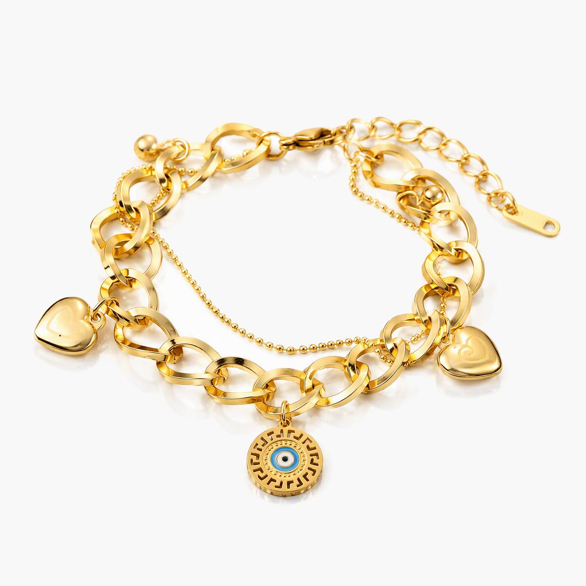 Trendy Heart and Evil Eye Charm Bracelet