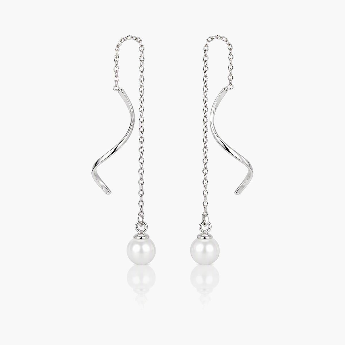 Wave Chain Pearl Drop Earrings
