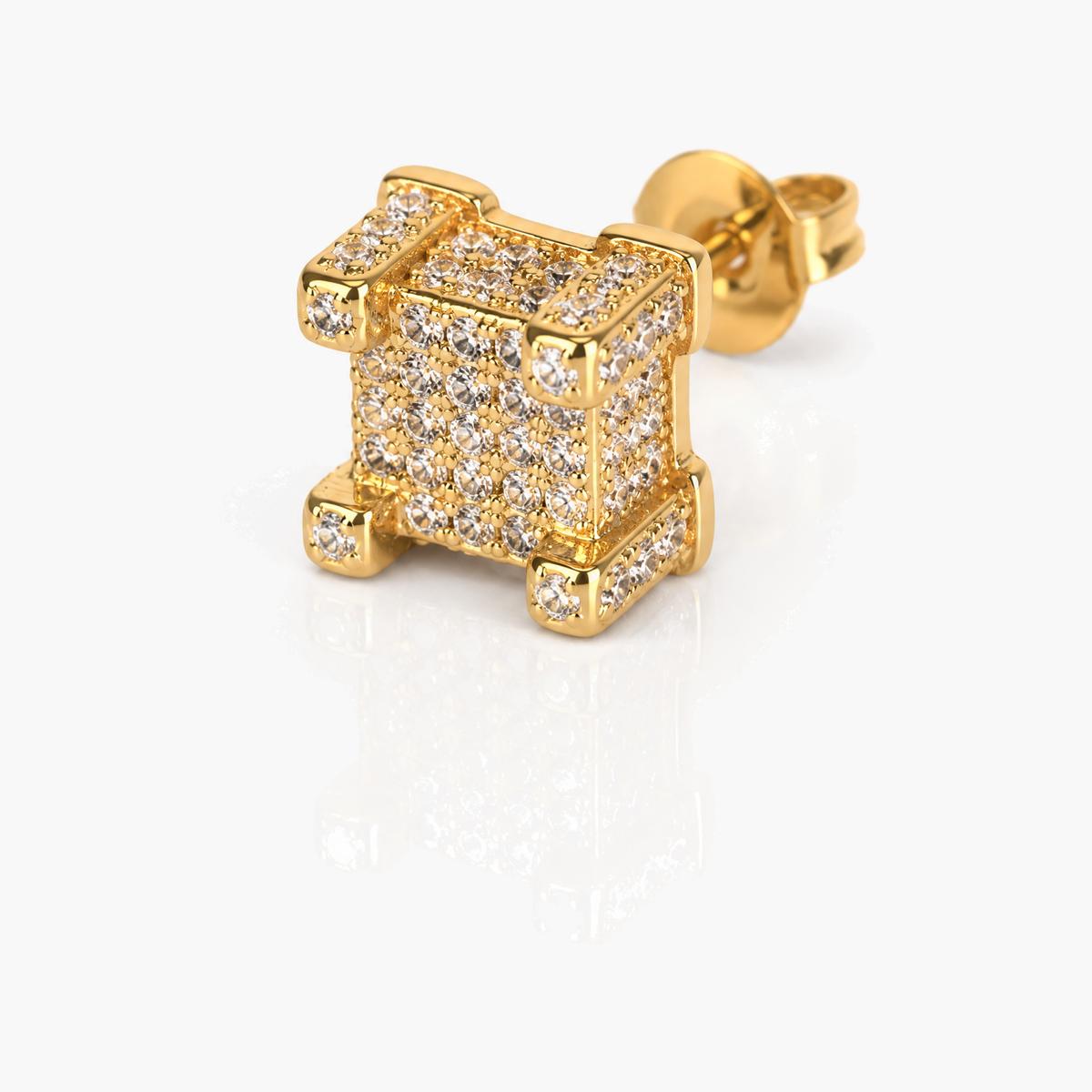Trendy Paved Disc & Square Stud Earrings