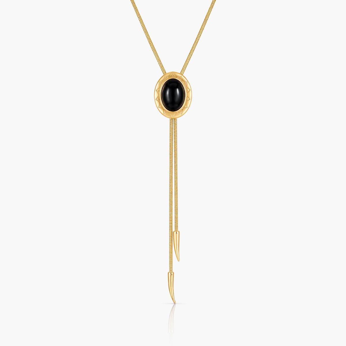 Boho Oval Stone Lariat Necklace