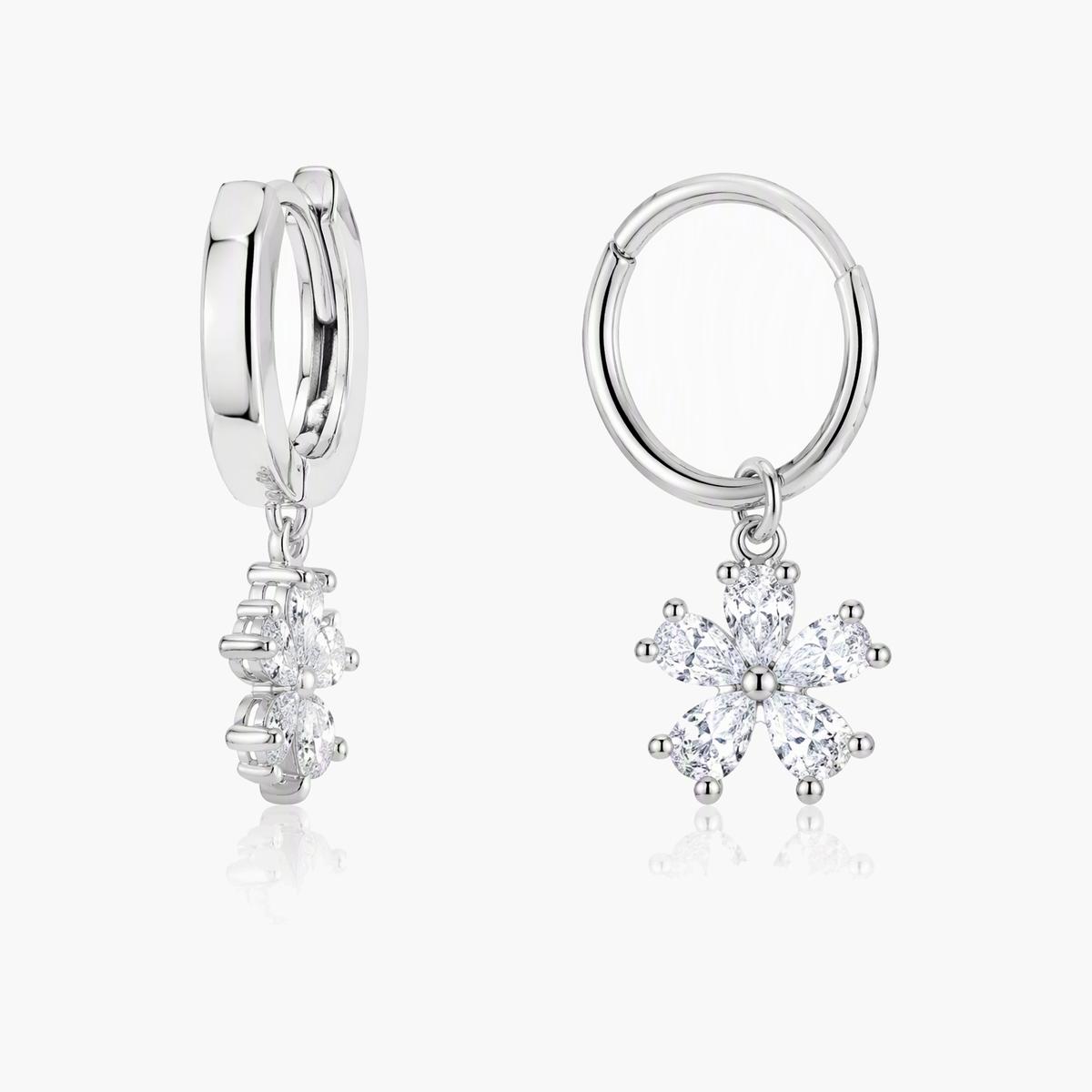 Dainty Flower Charm Hoop Earrings