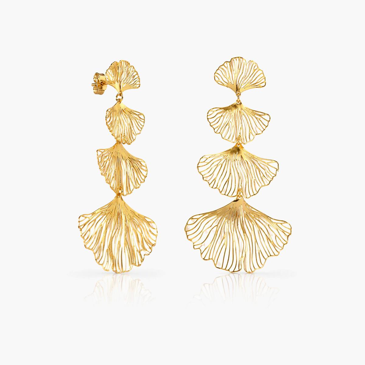 Layered Ginkgo Leaf Drop Earrings