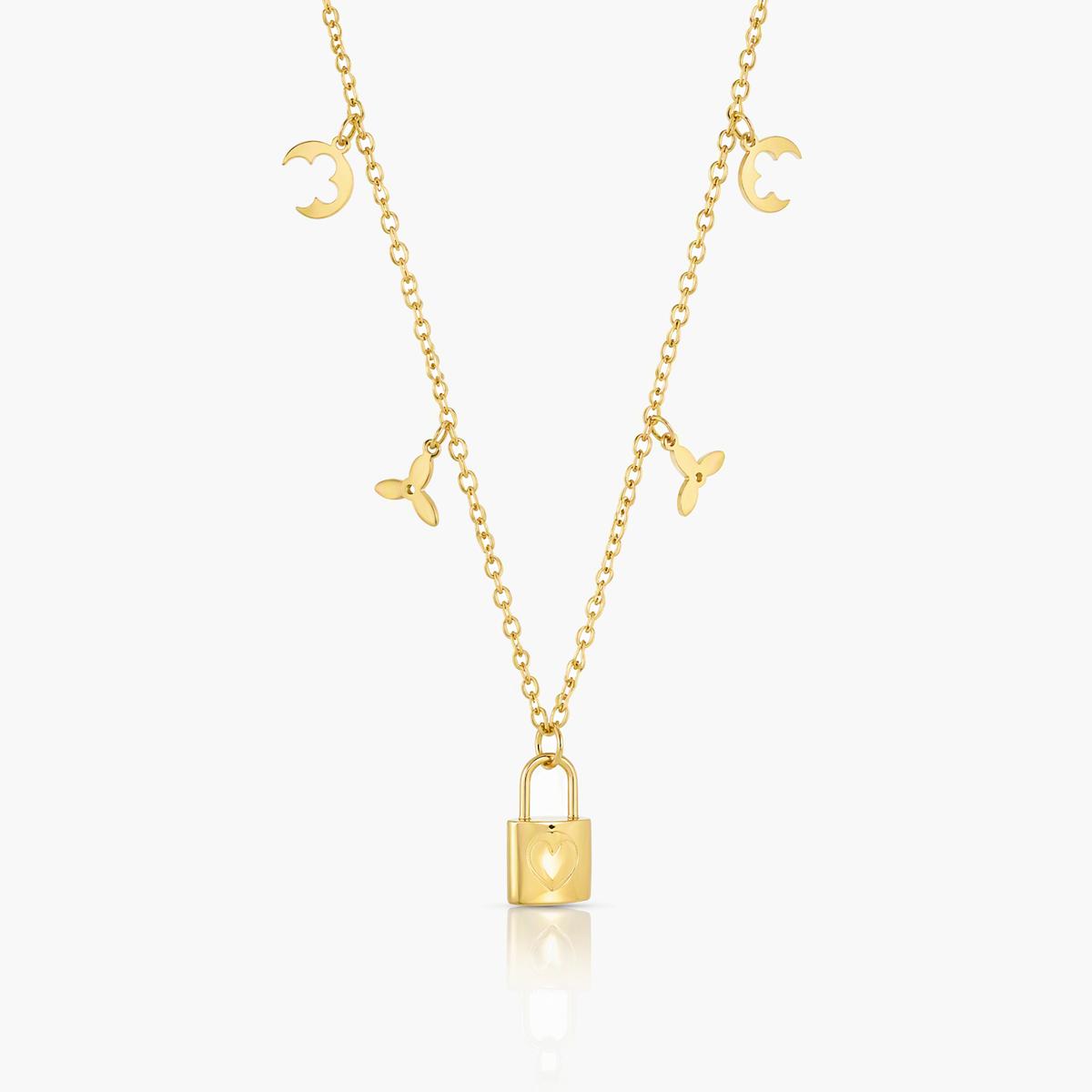 Dainty Lock & Moon Charm Necklace