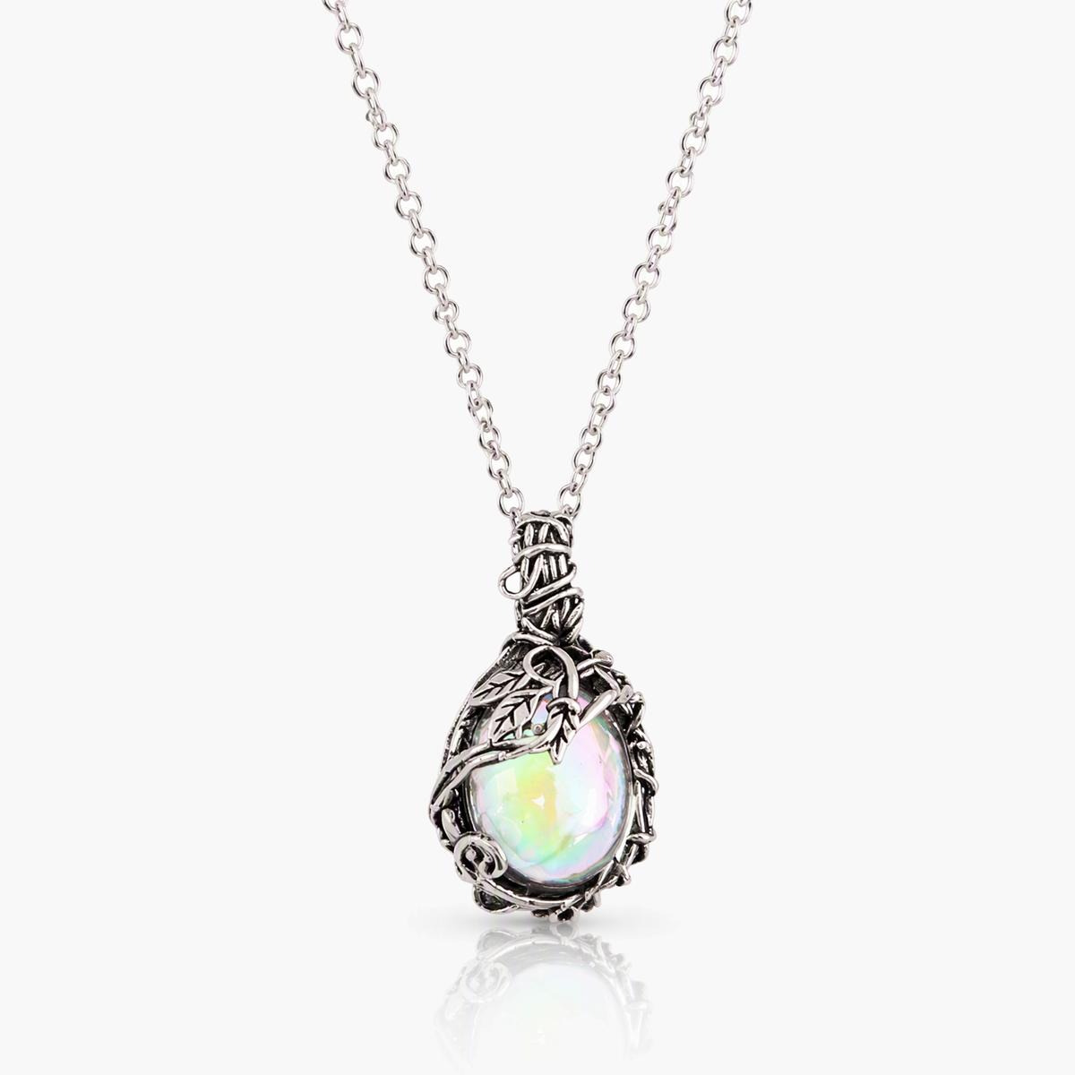 Vintage Leaf Vine Opal Pendant Necklace