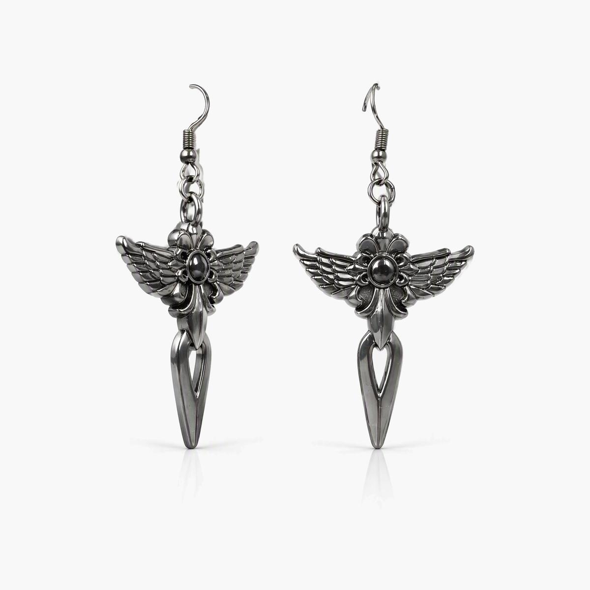 Gothic Winged Dagger Drop Earrings