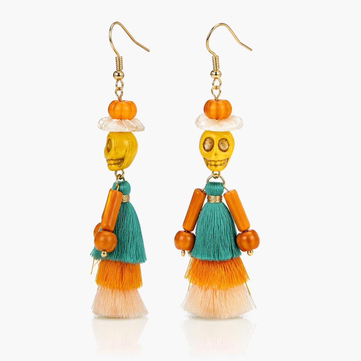 Boho Skull Tassel Drop Earrings