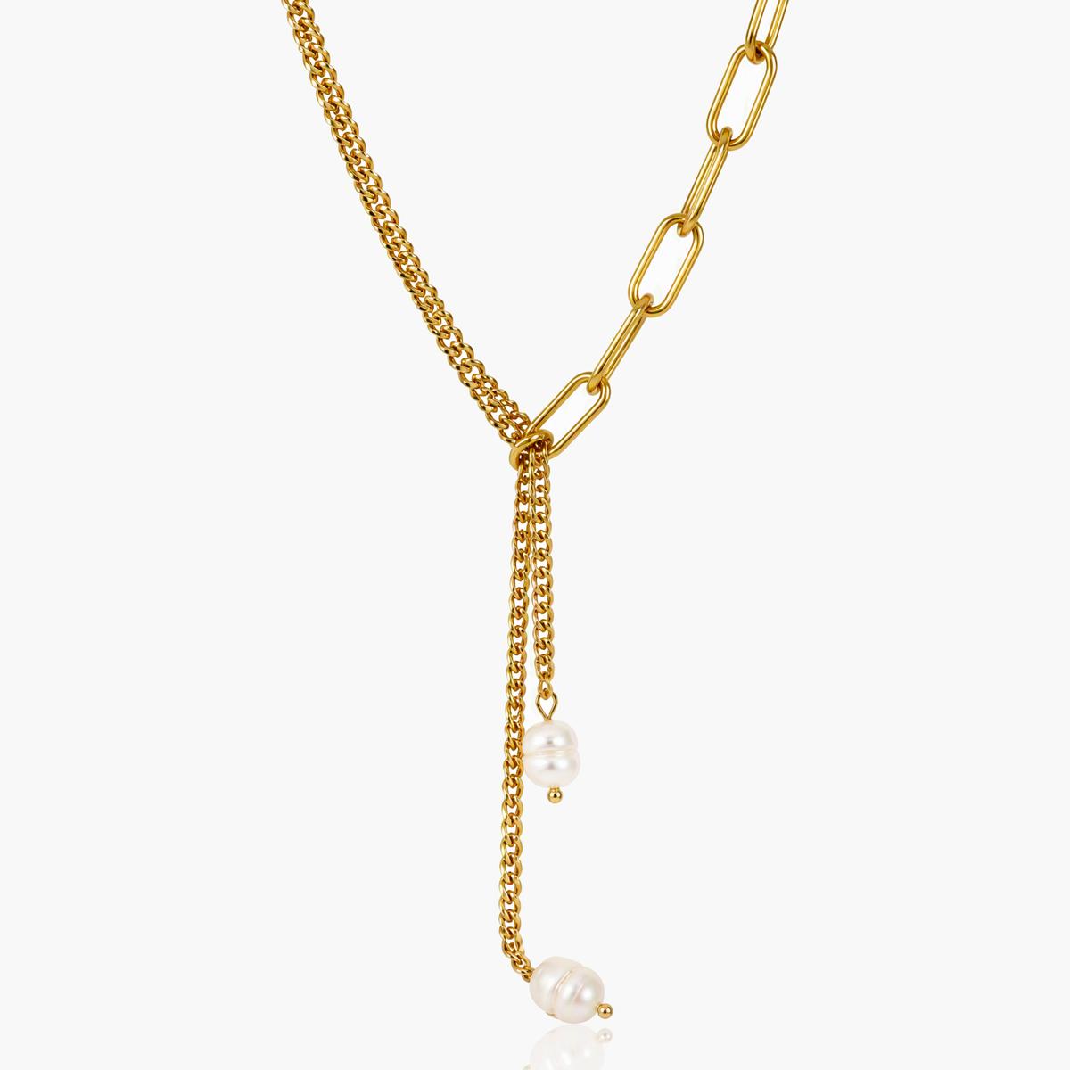 Trendy Paperclip Chain Pearl Necklace