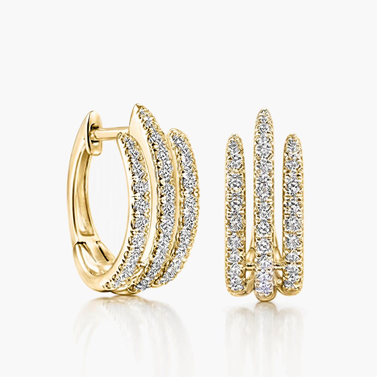 Triple Row Pave Hoop Earrings