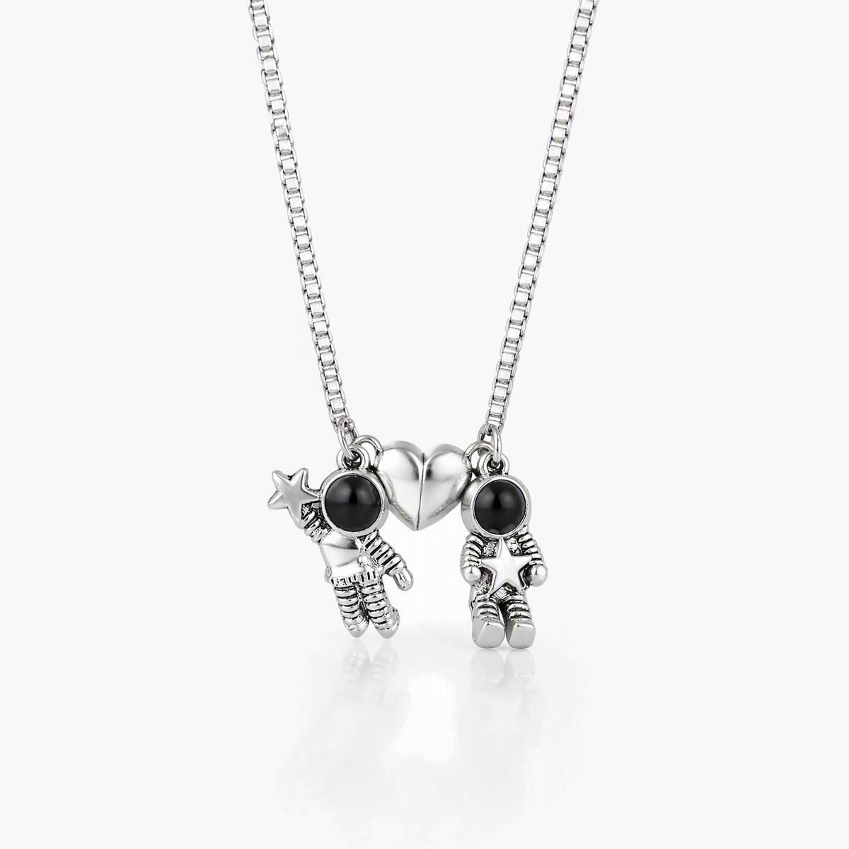 Cute Astronaut Heart Pendant Necklace