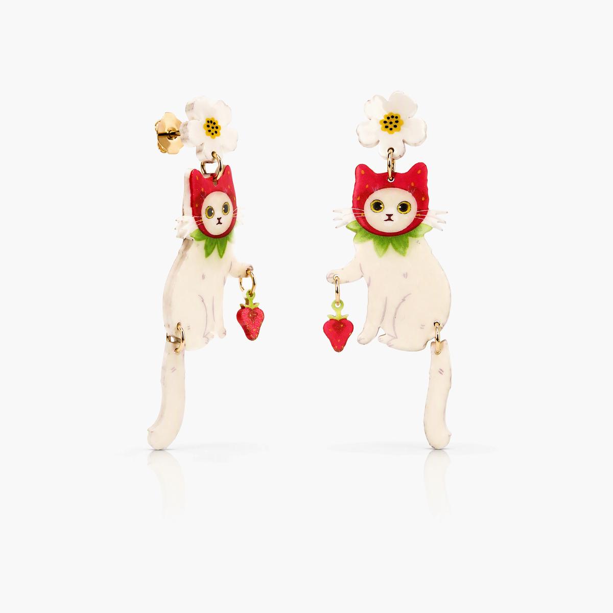 Cute Strawberry Cat Drop Earrings
