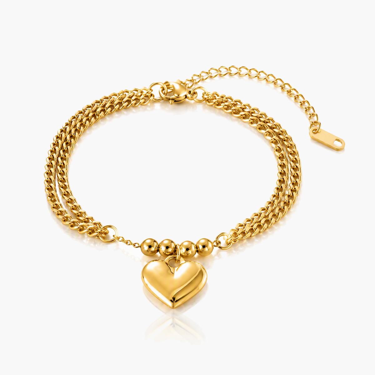 Dainty Double Layer Heart Charm Bracelet