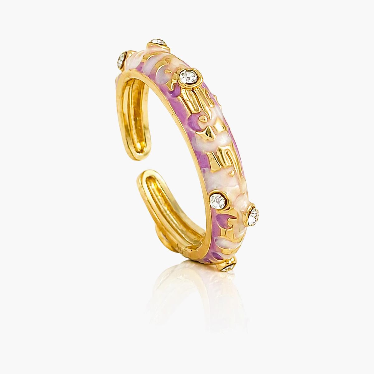 Enamel Floral Open Cuff Ring