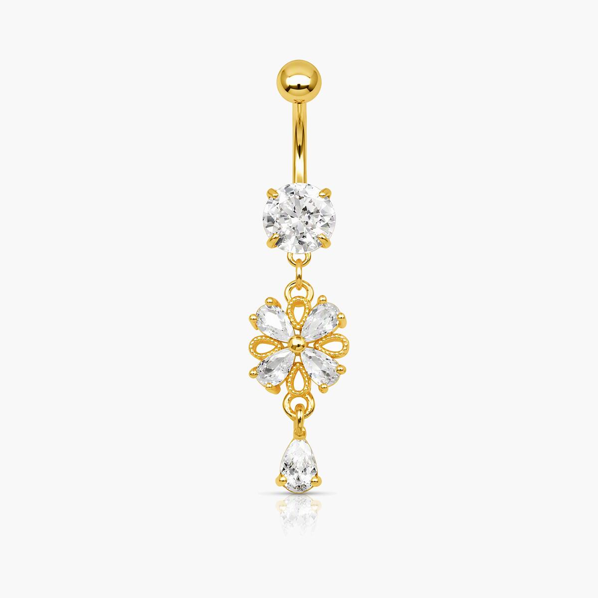 Dainty Flower Teardrop Belly Ring