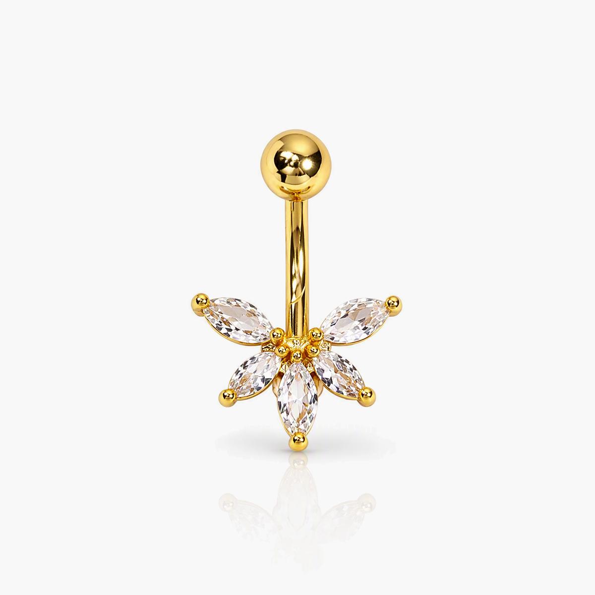 Flower Teardrop Round Belly Ring