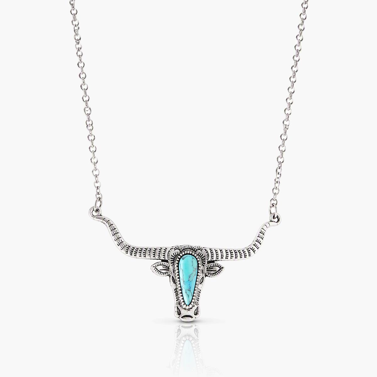 Boho Longhorn Skull Pendant Necklace