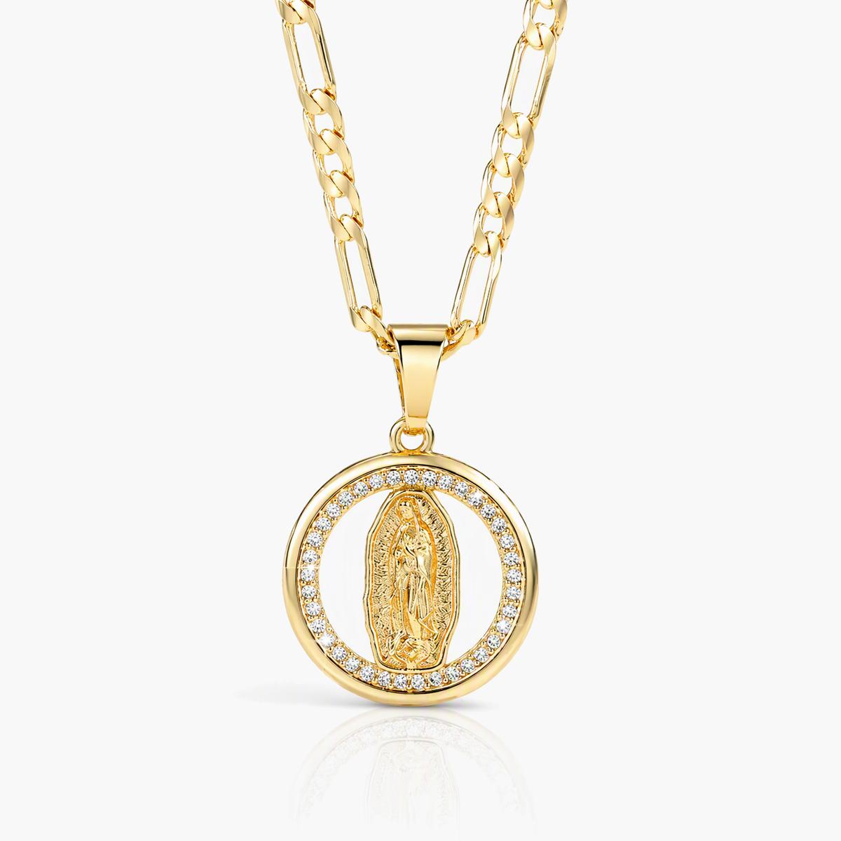 Virgin Mary Circle Pendant Necklace