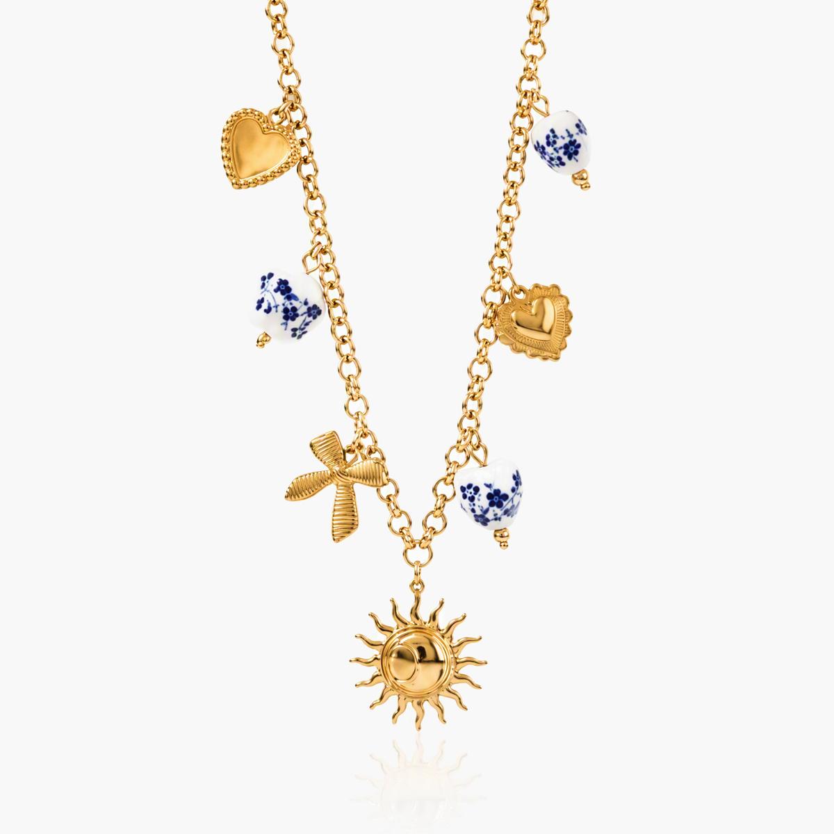 Vintage Sun & Heart Charm Necklace
