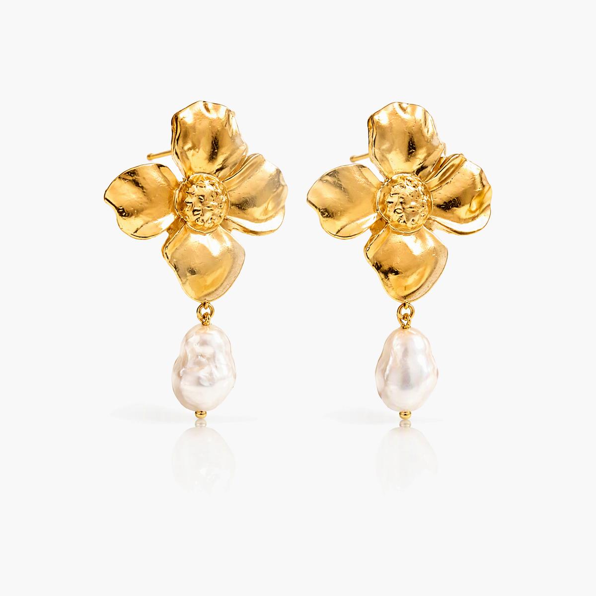 Flower Drop Pearl Earrings