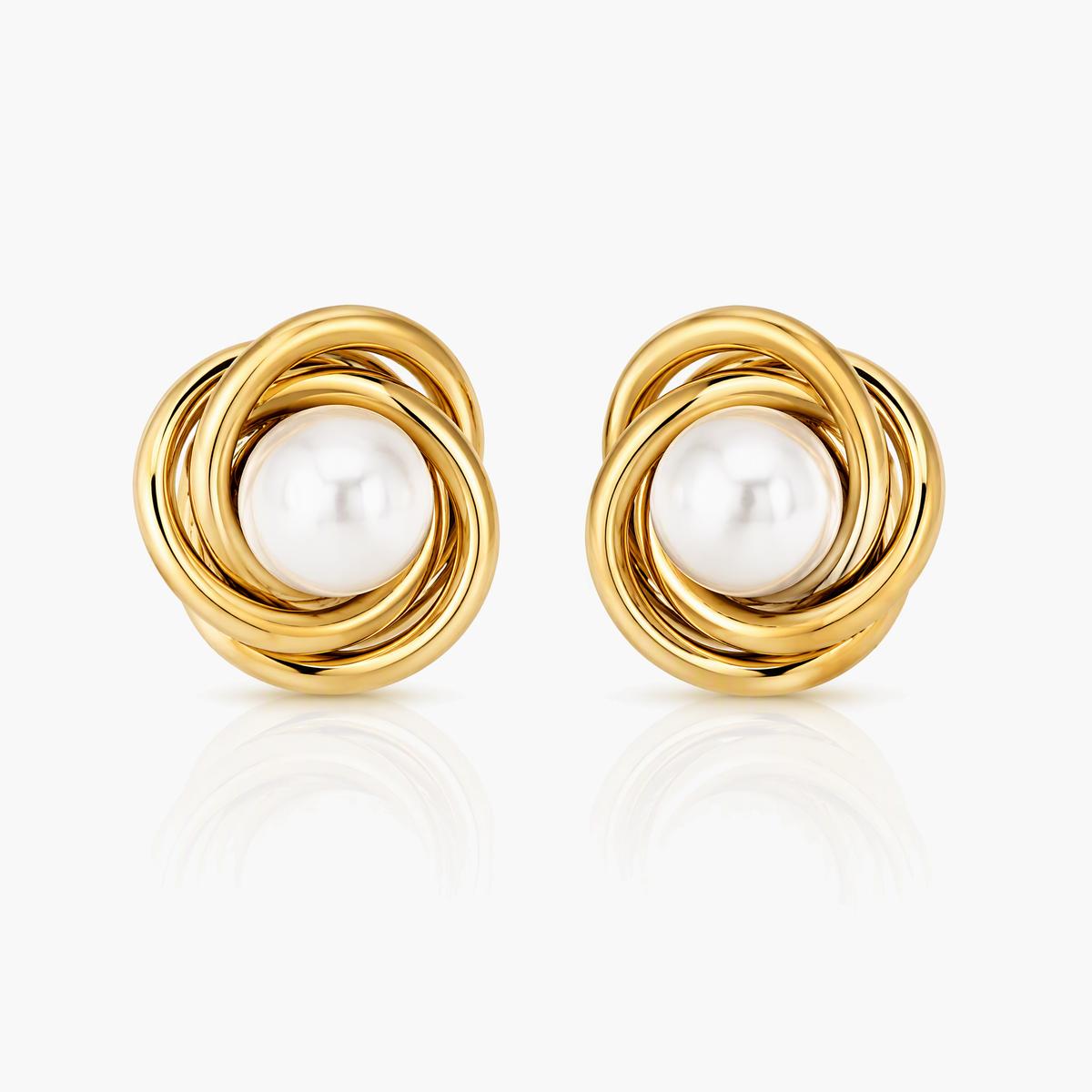 Twisted Band Pearl Stud Earrings