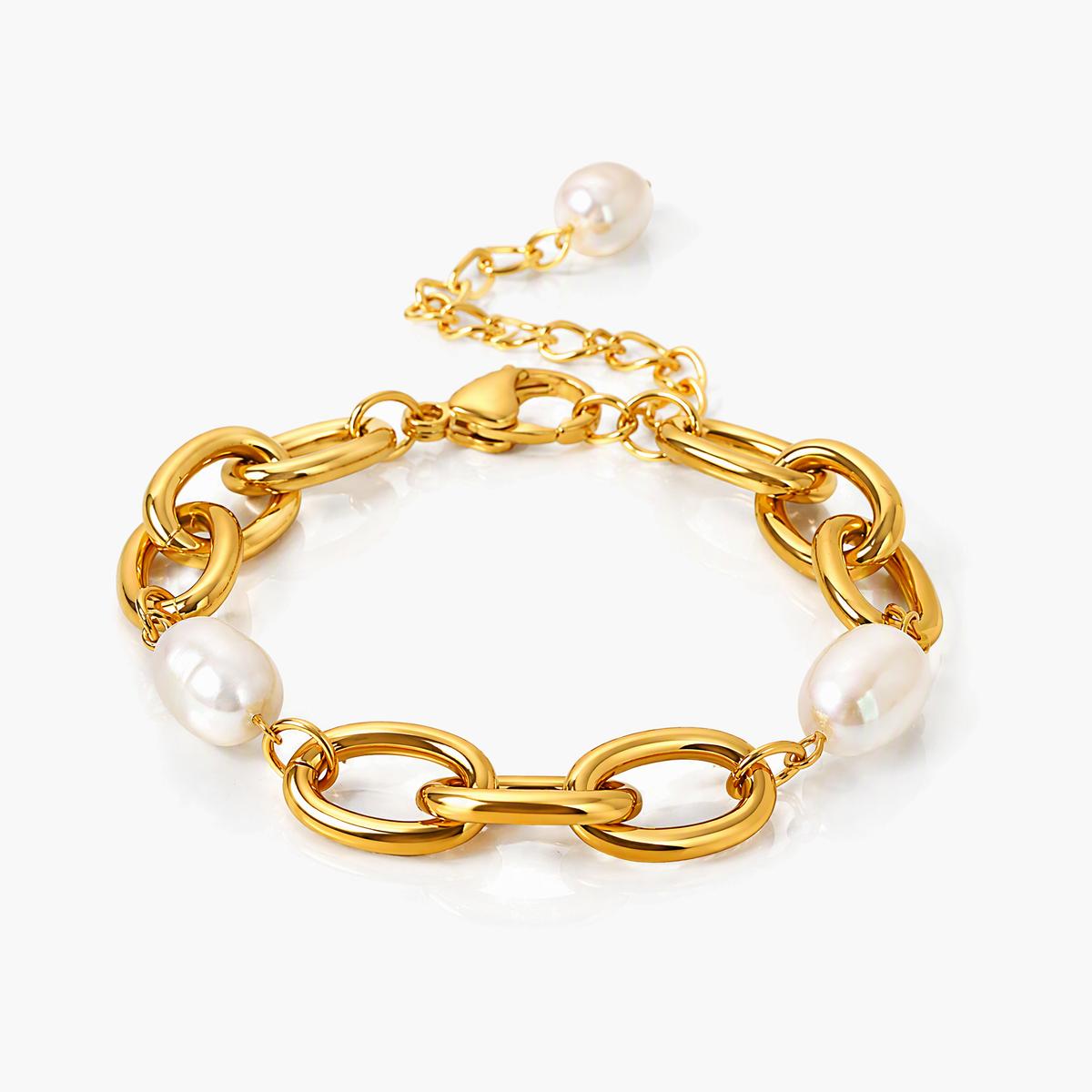 Trendy Oval Link Pearl Bracelet