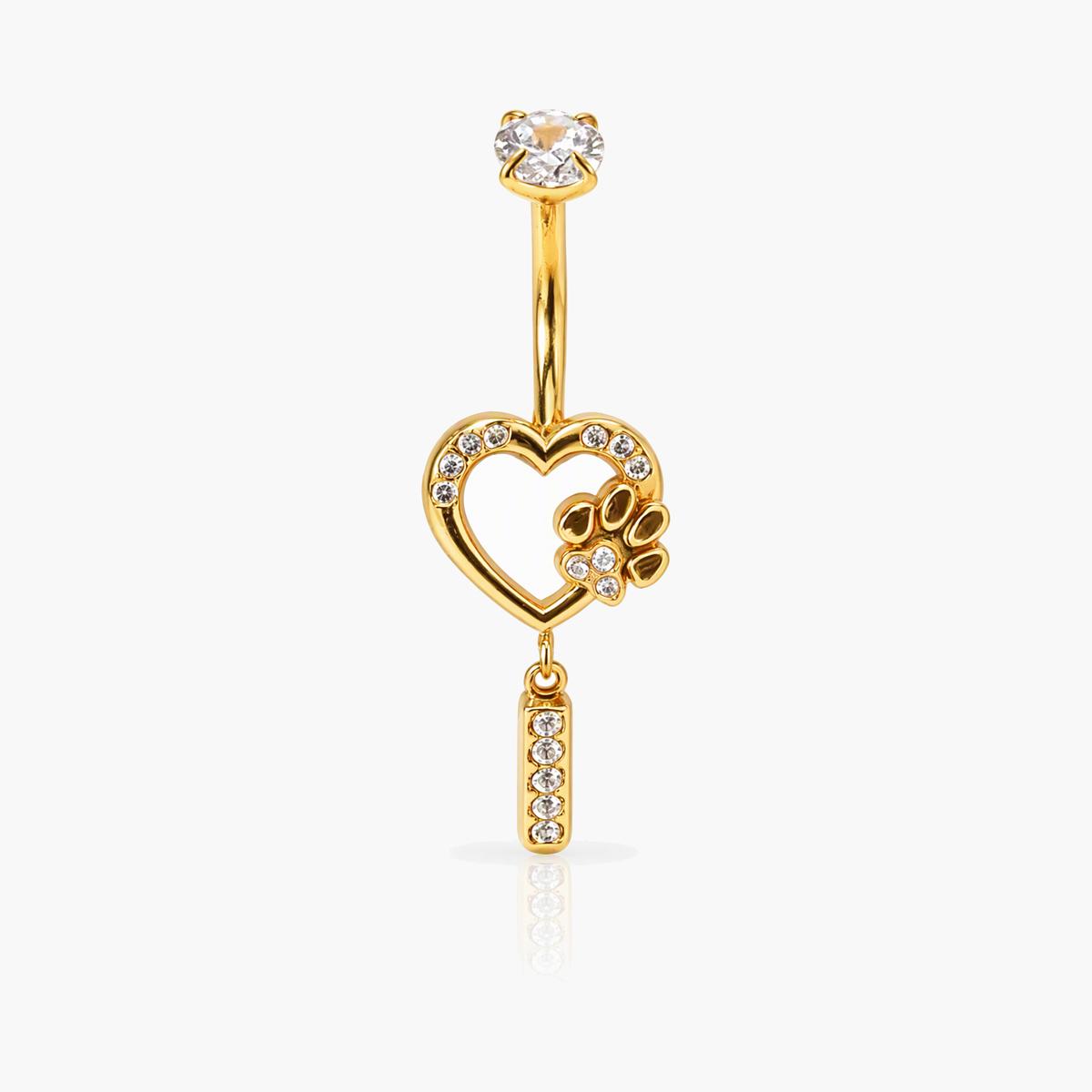 Cute Heart Paw Charm Belly Ring