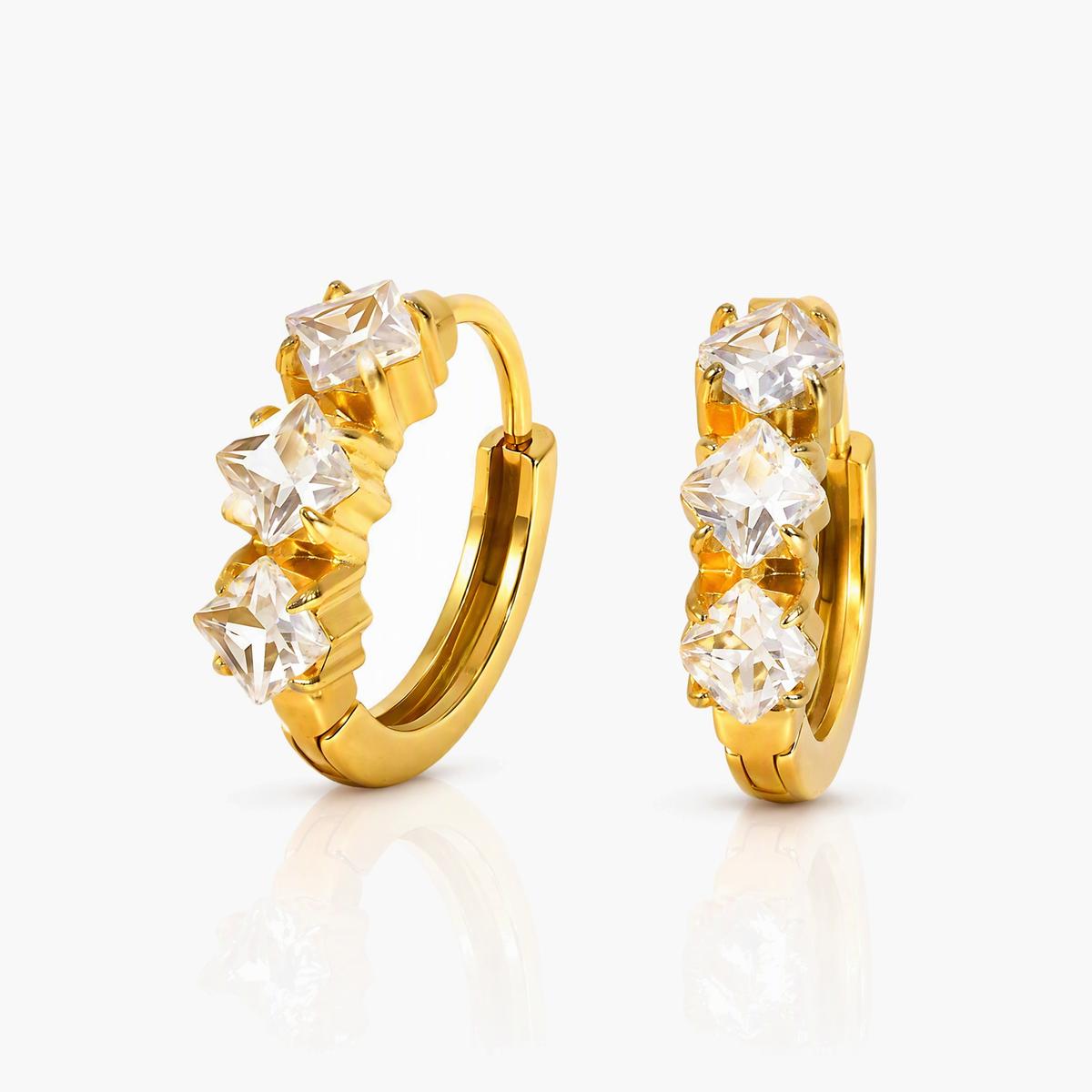 Three-Stone Huggie Earrings