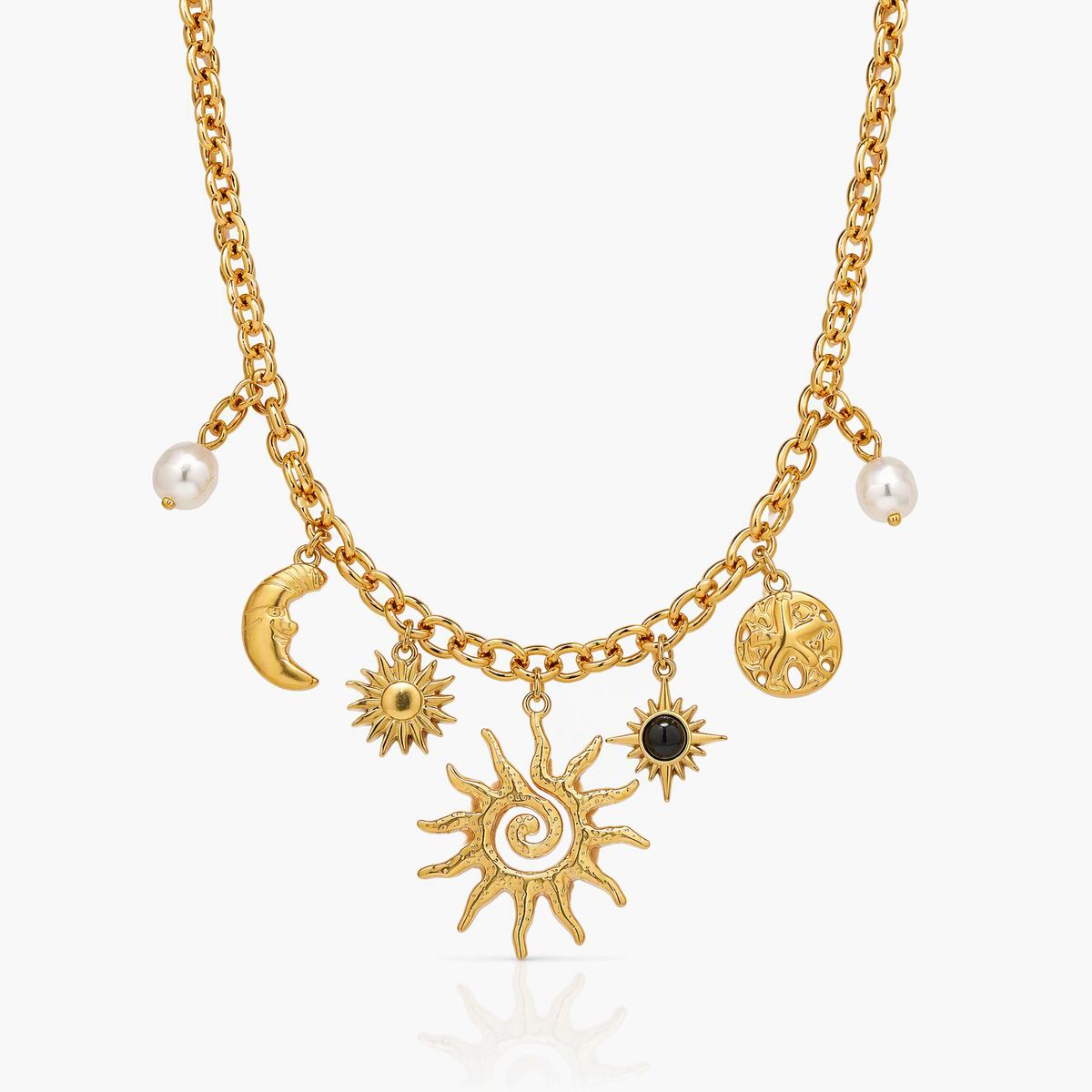 Boho Sun Moon Charm Necklace