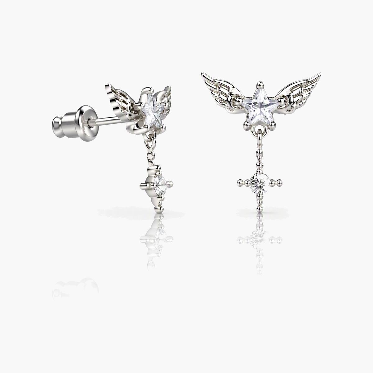 Cute Winged Star Cross Stud Earrings