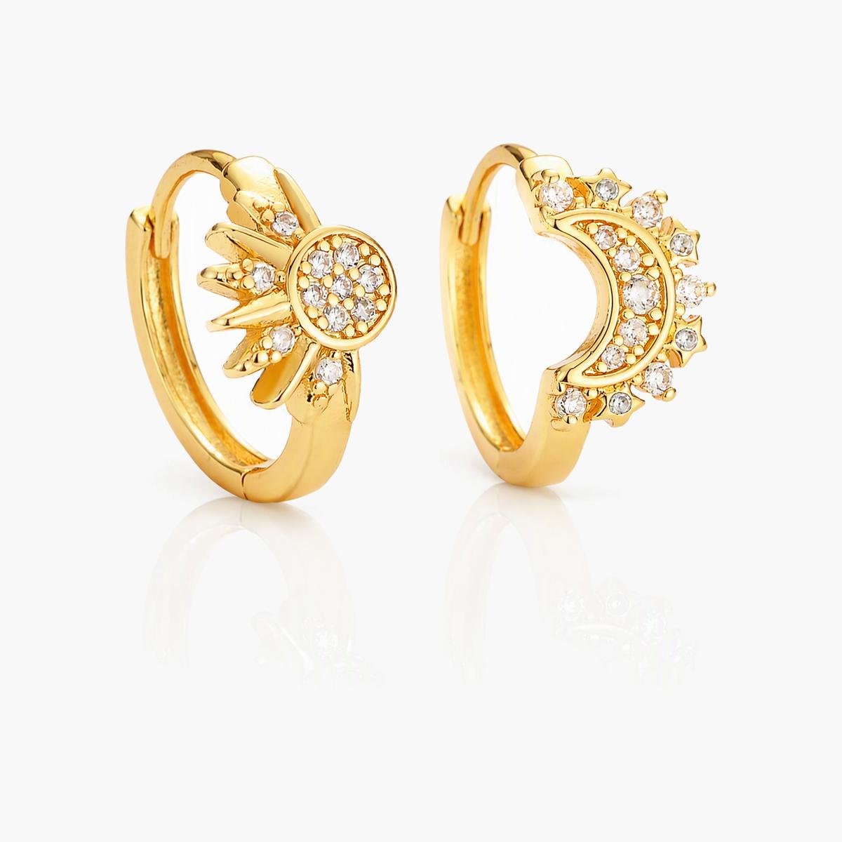 Sun Moon Charm Huggie Earrings