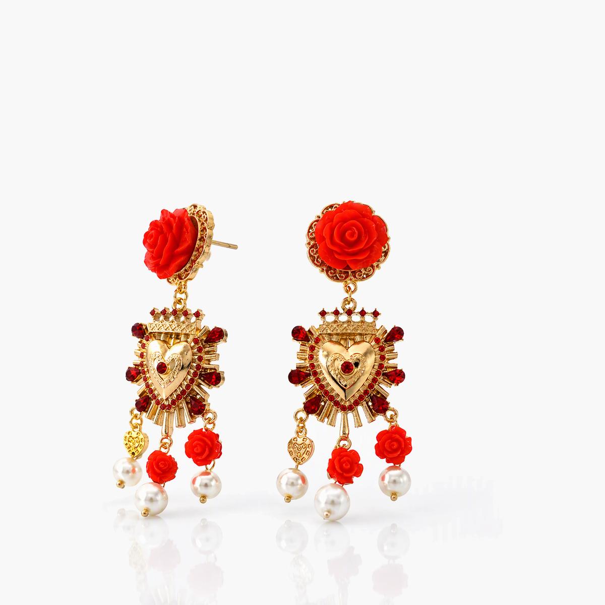 Vintage Sacred Heart Drop Earrings
