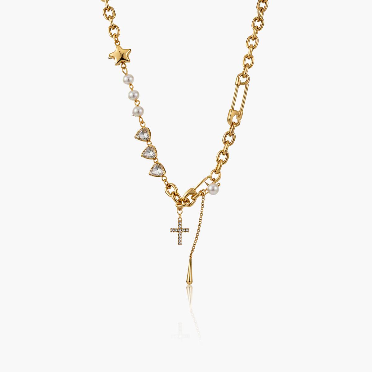 Trendy Pearl Cross Charm Necklace