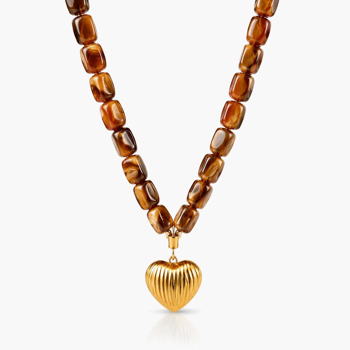 Chunky Beaded Heart Charm Necklace