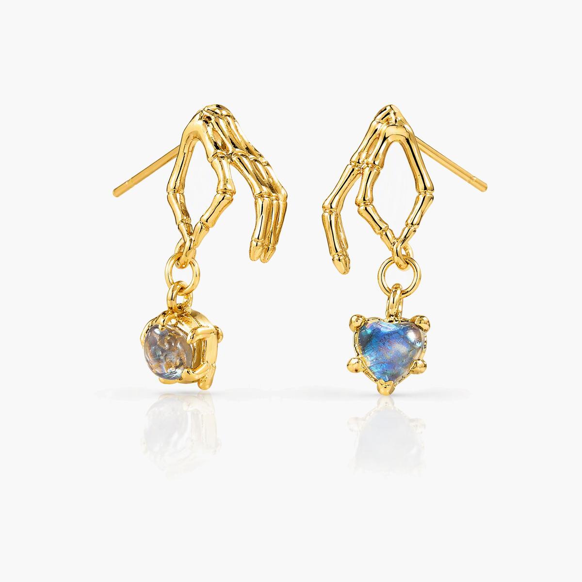 Skeleton Hand Heart Drop Earrings