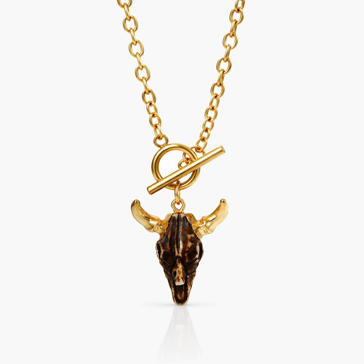 Boho Bull Skull Pendant Necklace