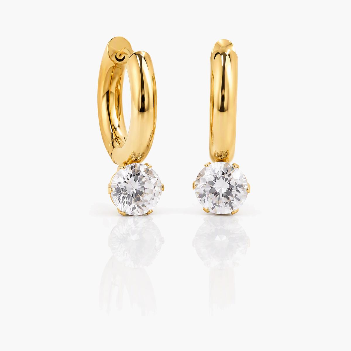 Single Stone Drop Hoop Earrings