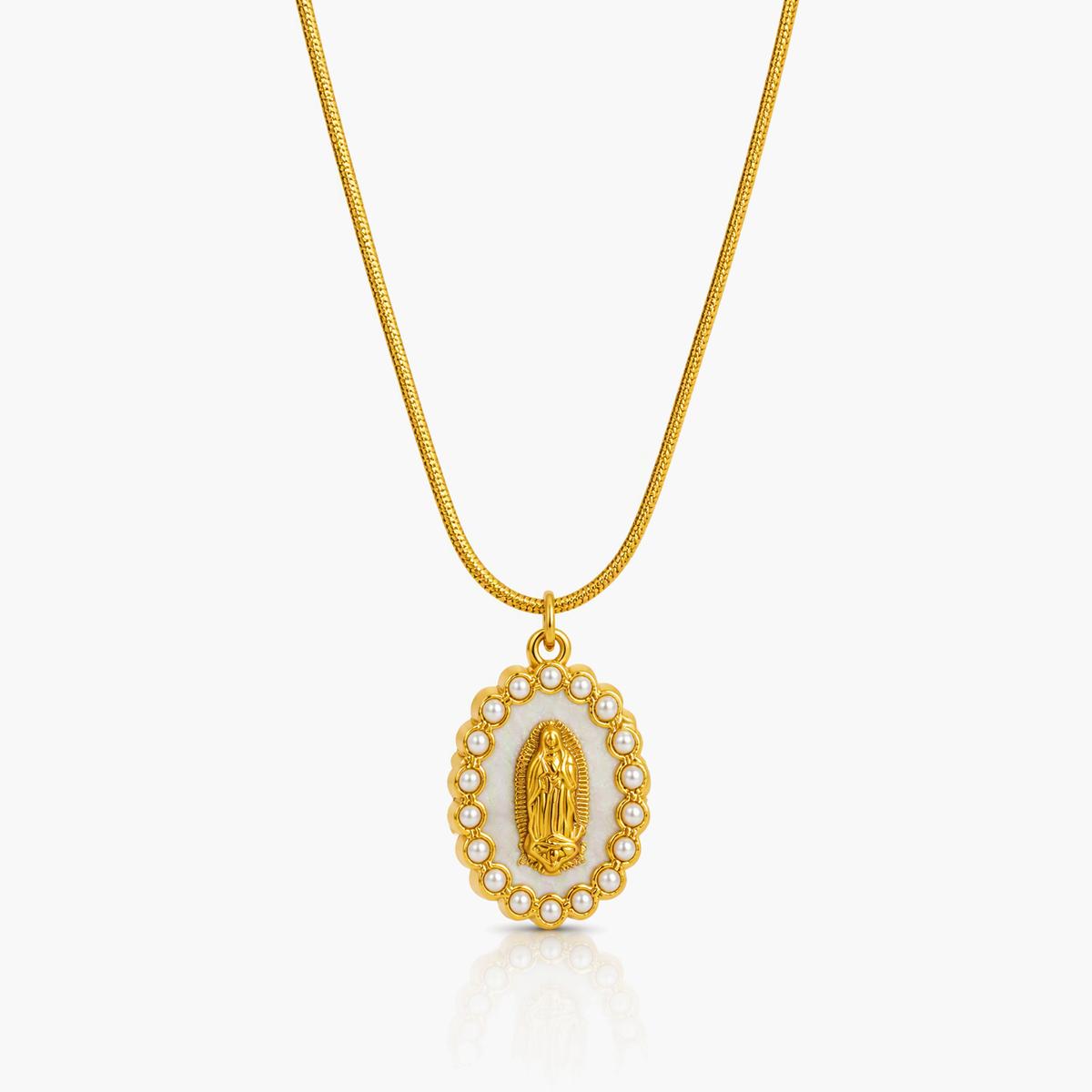 Vintage Oval Virgin Mary Pendant Necklace