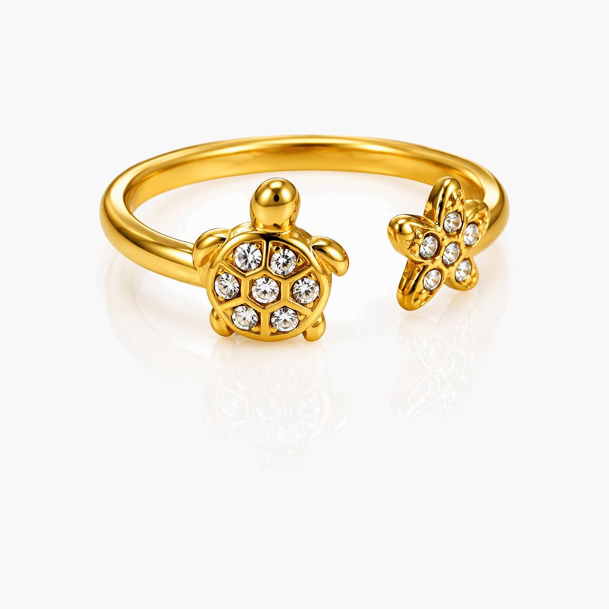Cute Turtle and Flower Ring