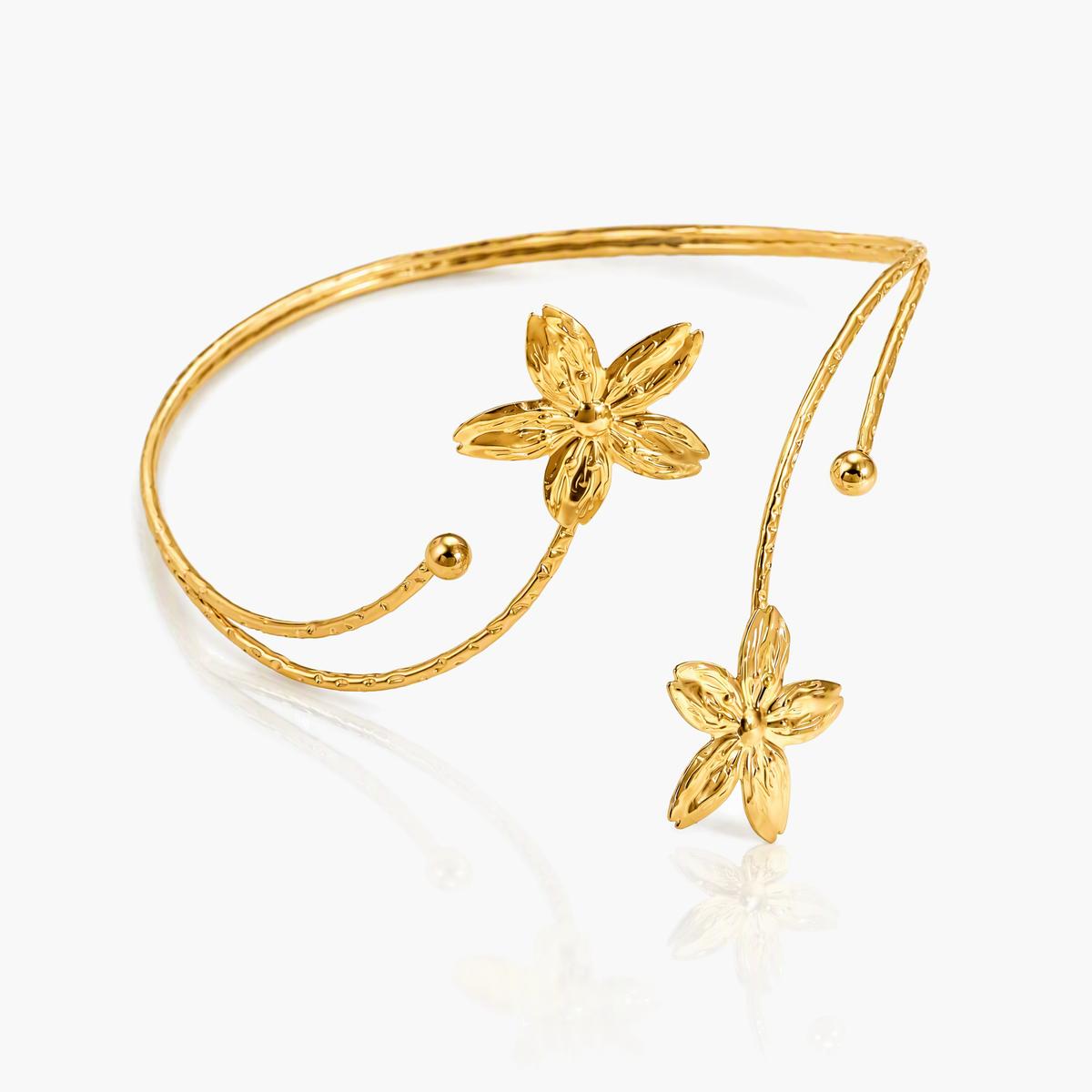 Dainty Double Flower Open Cuff Bracelet