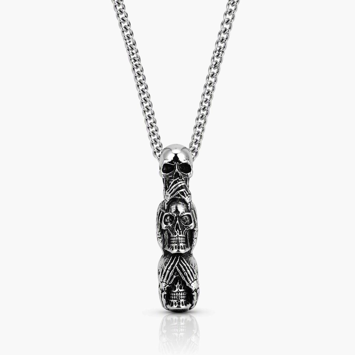 Trendy Stacked Skulls Pendant Necklace