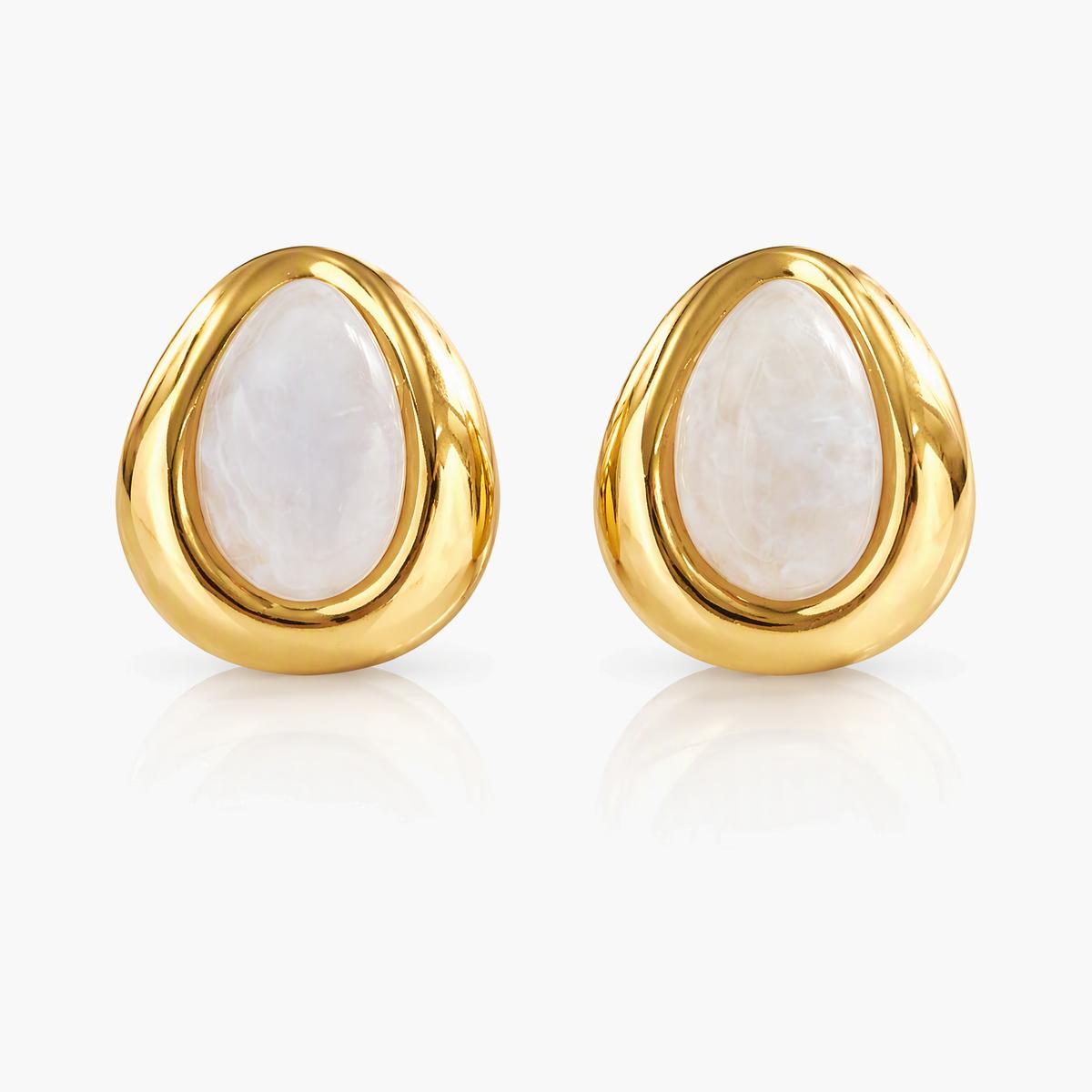 Chunky Oval Stone Stud Earrings