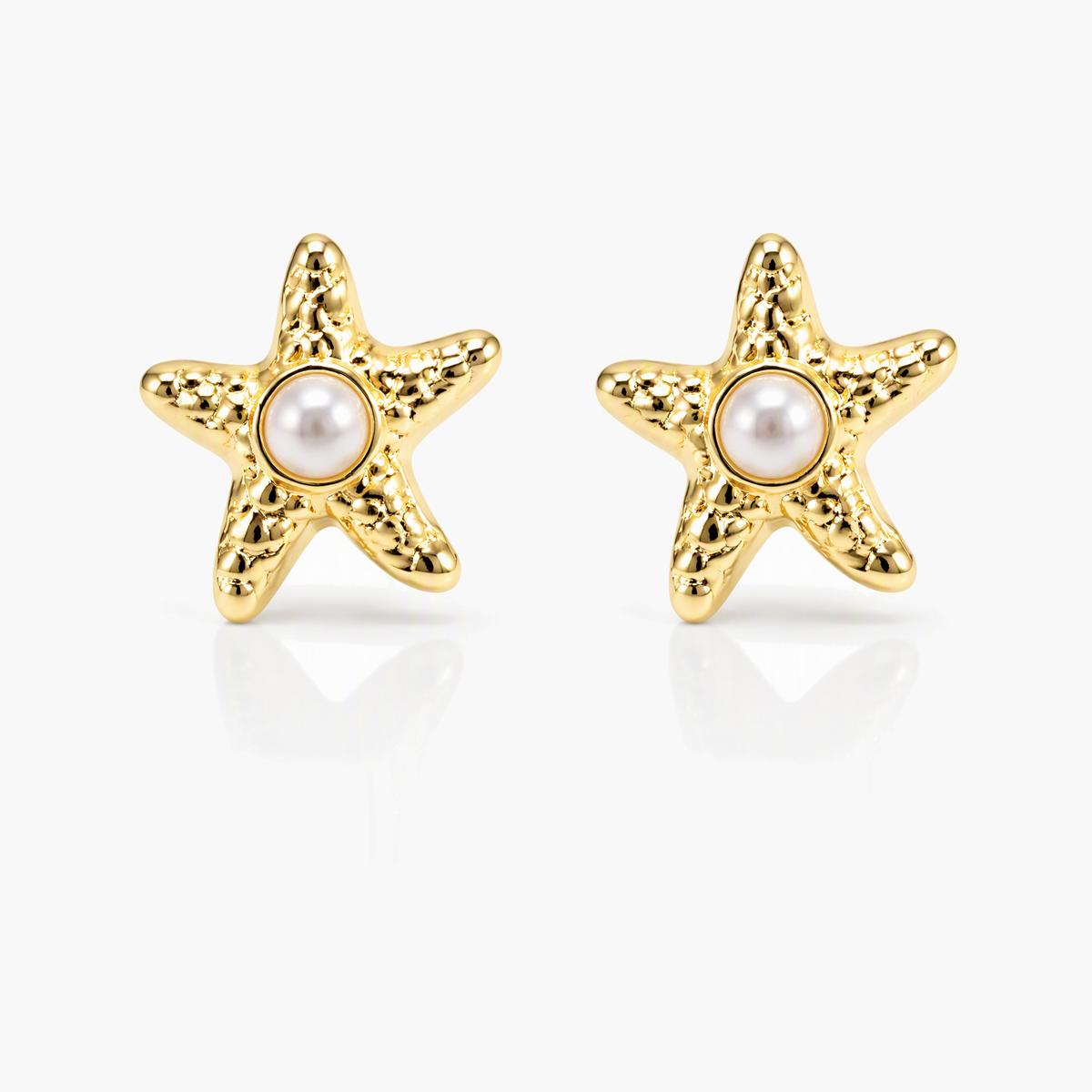 Dainty Starfish Pearl Stud Earrings