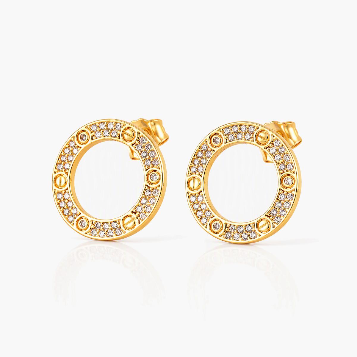 Floral Clover Circle Stud Earrings
