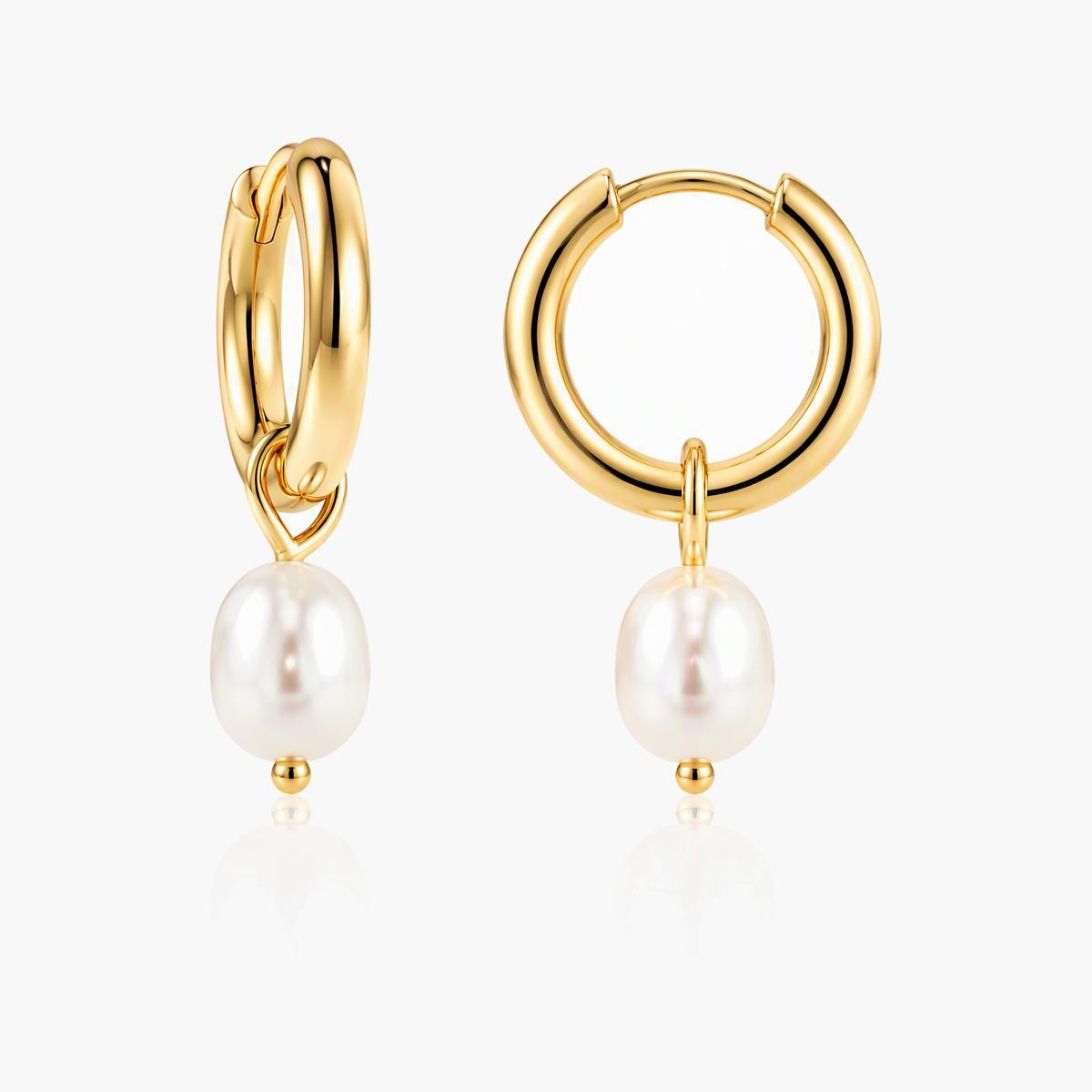 Pearl Drop Hoop Earrings