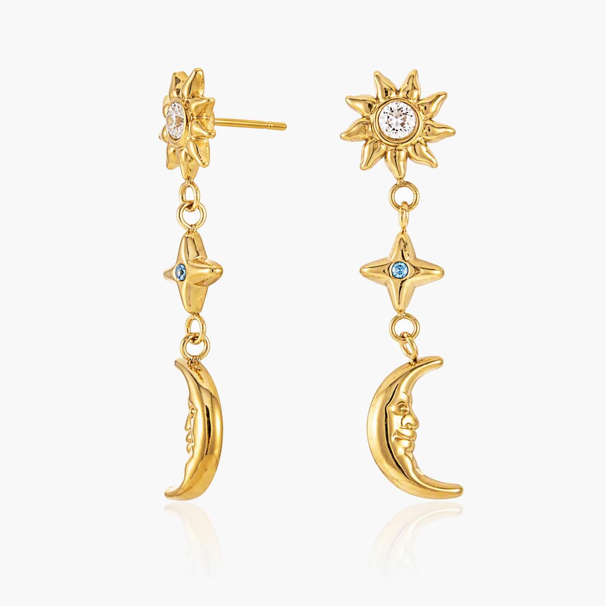 Dainty Sun Moon Star Drop Earrings