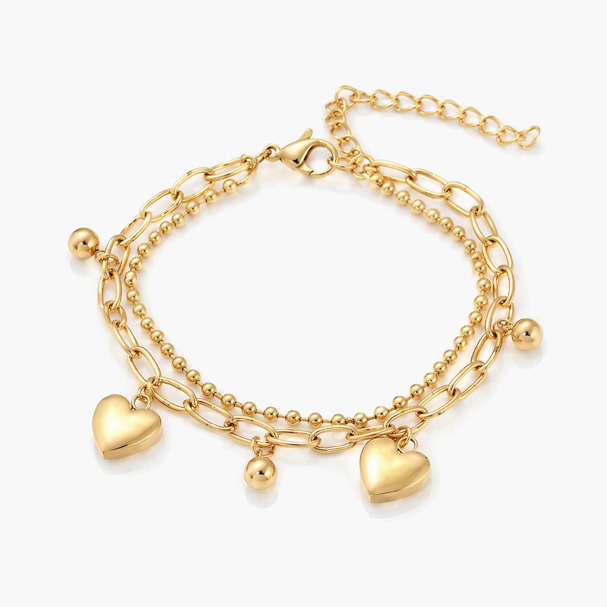 Cute Double Layer Heart Charm Bracelet