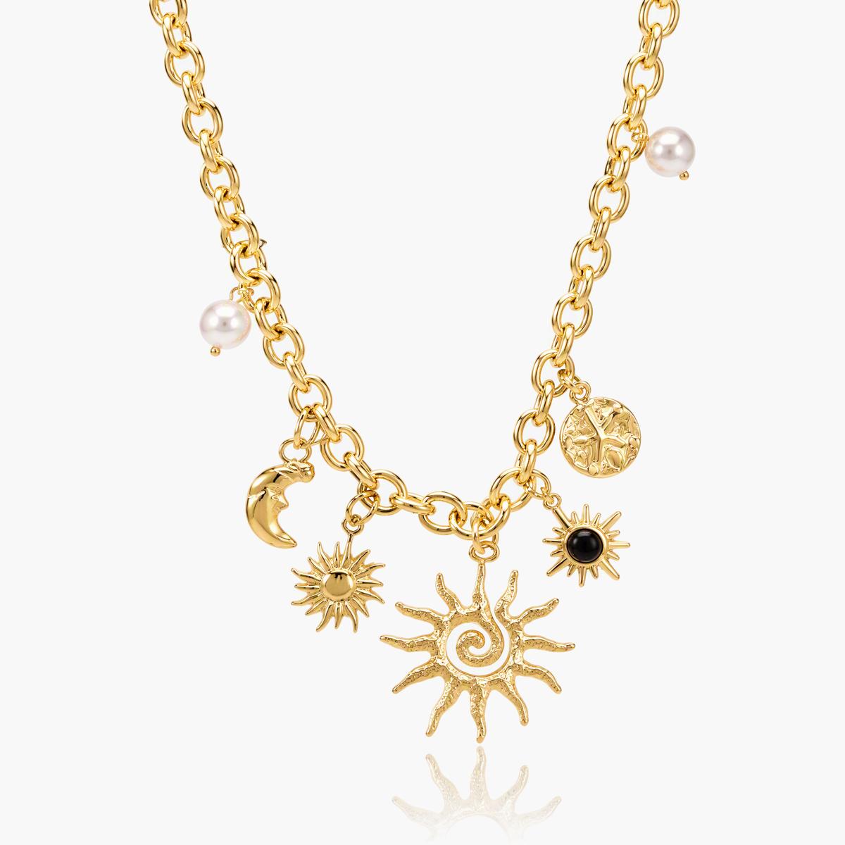 Boho Sun Moon Charm Necklace