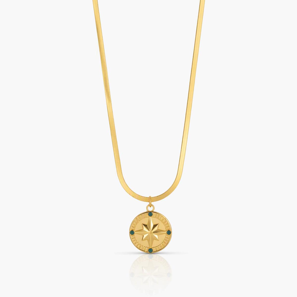 Vintage Compass Coin Pendant Necklace